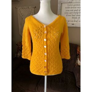 Grandmacore Yellow Knitted Button Down Sweater